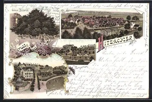 Lithographie Hitzacker, Villenpartie, Kurgarten, Grosse Kastanie