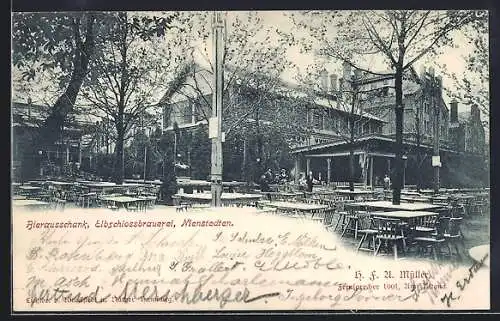 AK Hamburg-Nienstedten, Bierausschank, Elbschlossbrauerei mit Garten und Gästen