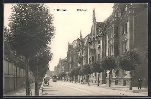 AK Heilbronn, Wilhelmstrasse mit Strassenbahn
