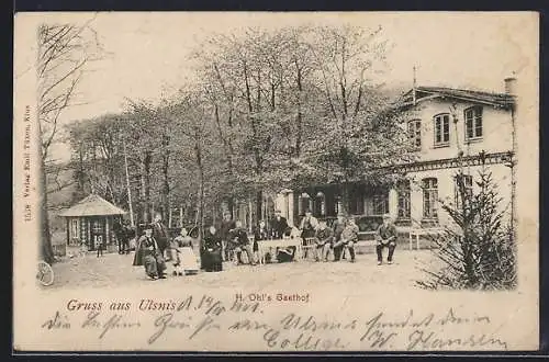 AK Ulsnis, H.Ohl`s Gasthof mit Gästen