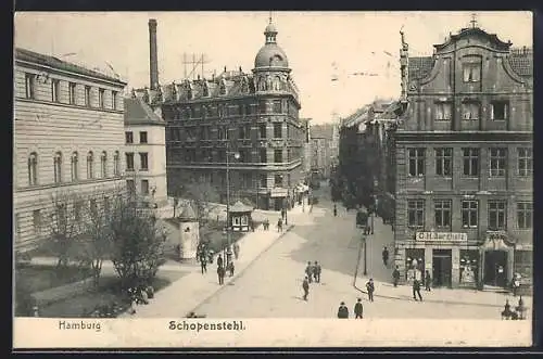 AK Hamburg, Strasse Schopenstehl mit Geschäften und Litfasssäule