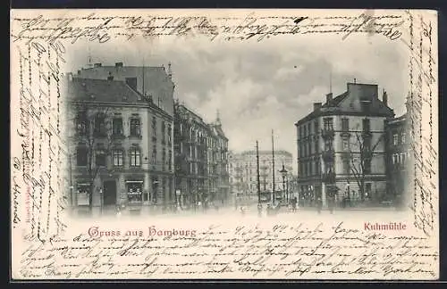 AK Hamburg-Uhlenhorst, Kuhmühle mit Strassenbahnen