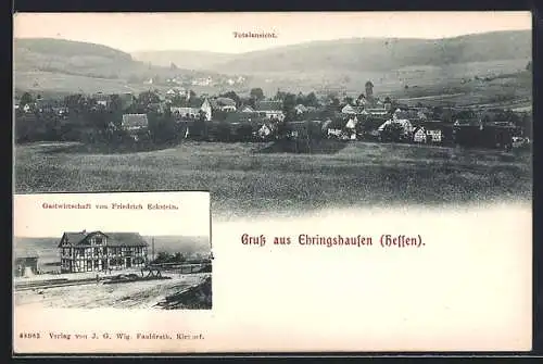 AK Ehringshausen / Oberhessen, Gaststätte von Friedrich Eckstein und Blick auf den Ort