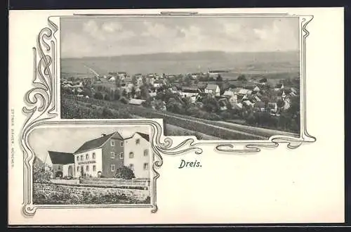 AK Dreis, Gasthaus R. Fasen und Blick auf den Ort