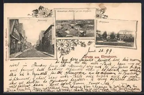 AK Elmshorn, Flammweg, Bürgerpark, Nordwestlicher Stadtteil ges. vom Kirchturm
