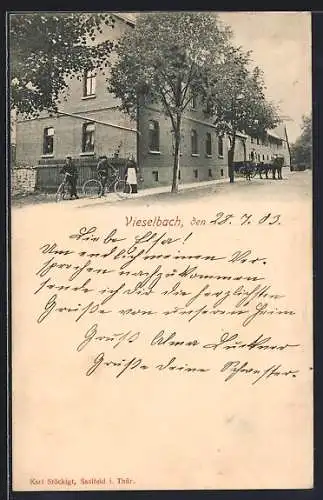 AK Vieselbach, Ortspartie, Pferdewagen