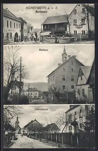 AK Hohenberg / Eger, Gasthof zum weissen Lamm am Marktplat, Rathaus und Schulstrasse