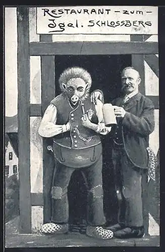 AK Schlossberg / Schnaittach, Restaurant zum Igel, Vermenschlichter Igel mit Pfeife