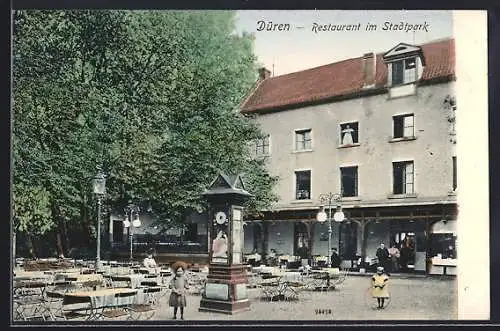 AK Düren, Restaurant im Stadtpark mit Wettersäule