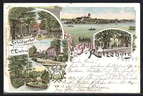 Lithographie Ratzeburg, Gasthaus Schützenhof, Bes. C. Dohrs, Hotel und Wache