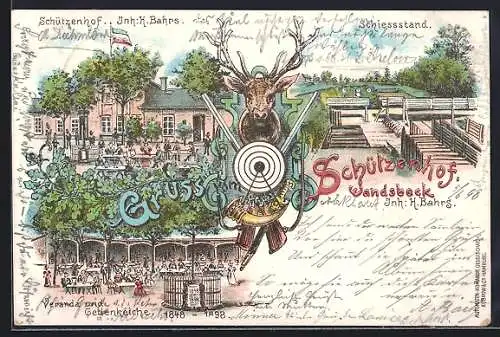 Lithographie Hamburg-Wandsbek, Gasthaus Schützenhof, Inh. H. Bahrs, Schiessstand