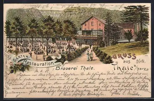 Lithographie Thale a. Harz, Garten-Restaurant Brauerei Thale