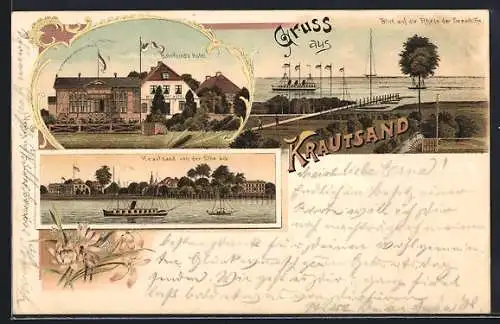 Lithographie Krautsand, Buhrfeind's Hotel, Ortsansicht