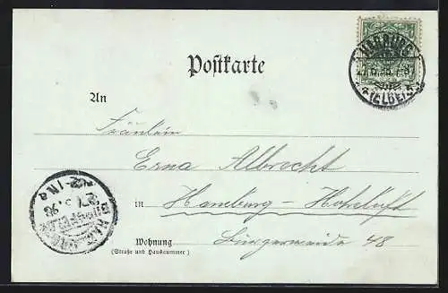 Lithographie Hamburg-Harburg, Szene in der Waldschenke m. Fuchs u. Hasen