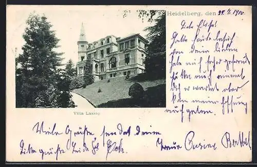 AK Heidelberg / Neckar, Villa Lassig mit Anlagen, Strasse Schloss-Wolfsbrunnenweg 22