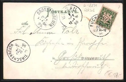 Lithographie Fuchsmühl, Kirche und Totalansicht