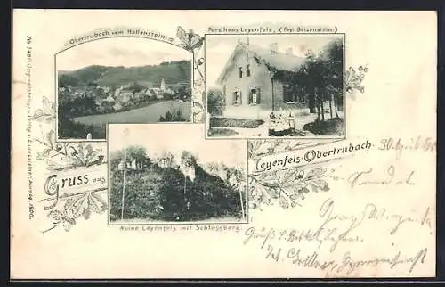 AK Leyenfels-Obertrubach, Ruine Leyenfels, Forsthaus und Ansicht vom Höllenstein