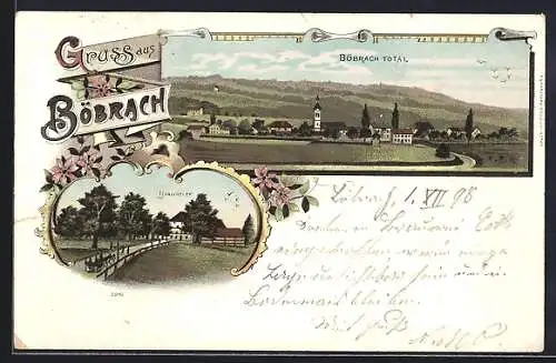 Lithographie Böbrach / bayr. Wald, Brauerei und Totalansicht