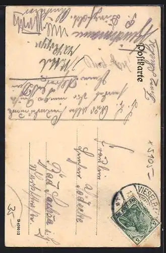 AK Vieselbach, Gasthof zum Thüringer Hof R. Hecker mit Strasse, Sparkasse und Kriegerdenkmal