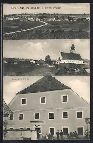 AK Patersdorf / Bayerischer Wald, Gasthaus Kargl, Kirche und Totalansicht