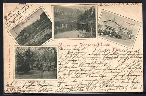 AK Voorde bei Kiel, Restaurant Voorder-Mühle von G. Meyer, Villa Biernatzki und Gartenba