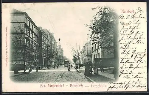 AK Hamburg-Borgfelde, Hohenfelde, A. d. Bürgerweide I mit Strassenbahn