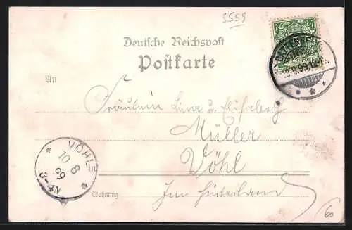 Lithographie Battenberg / Hessen, Panorama der Ortschaft, Hotel Rohde, Rathaus