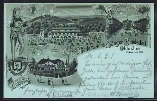 Mondschein-Lithographie Oldesloe, Kurhaus-Restaurant und Marktplatz