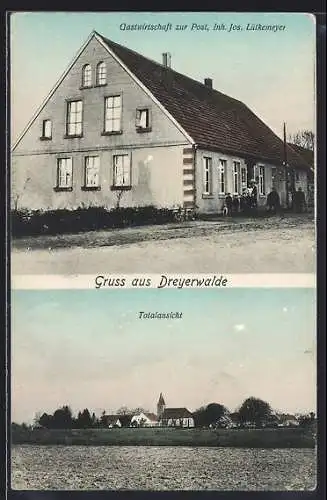 AK Dreierwalde, Gasthaus zur Post, Inh. Lütkemper und Totalansicht