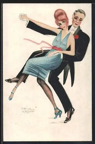 Künstler-AK sign. Paul Kropp: Paar tanzt den Tango, Art Deco