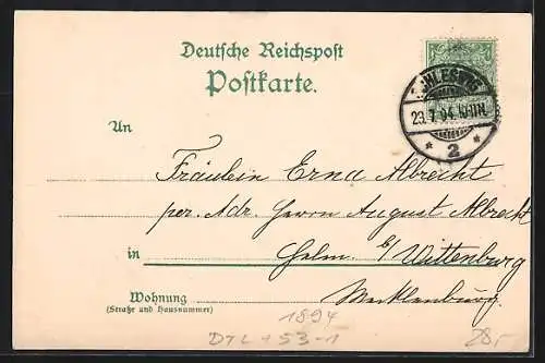 Vorläufer-Lithographie Schleswig, 1894, Kirche und Ortsansicht