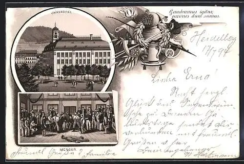 Vorläufer-Lithographie Heidelberg /Neckar, 1894, Universität, Studenten bei einer Mensur
