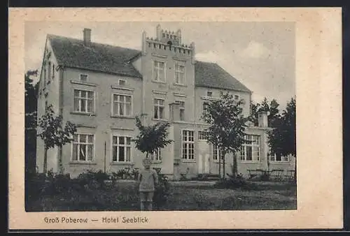 AK Gross Poberow, Hotel Seeblick mit Garten