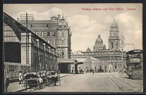 AK Durban, Railway Station and Post Office, Strassenbahn