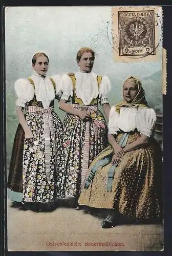 AK Ostschlesische Bauernmädchen in Trachtenkleidung