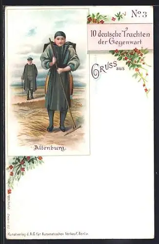 Lithographie Altenburg, Bäuerin in thüringischer Tracht
