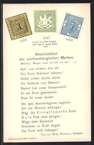 AK Abschiedslied der württembergischen Marken, 1875 bis 1902