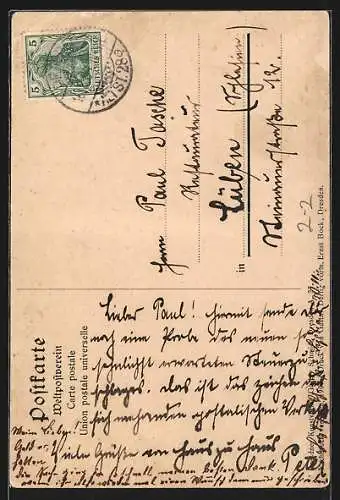 Künstler-AK Deutsches Reich, Briefmarke, Abschied und Gebet