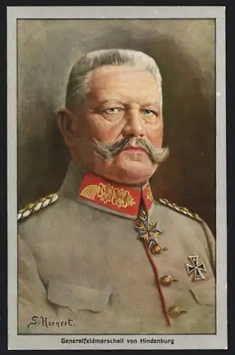 Künstler-AK Generalfeldmarschall von Hindenburg mit Pour le Mérite und EK I