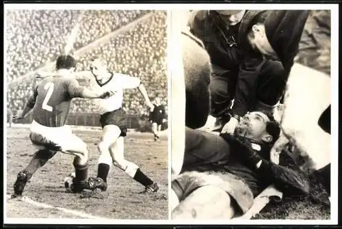 Fotografie Fussballspiel Deutschland - Italien in Hamburg, Volksparkstadion, 1965, rutschiger Boden sorgte für Verletzte