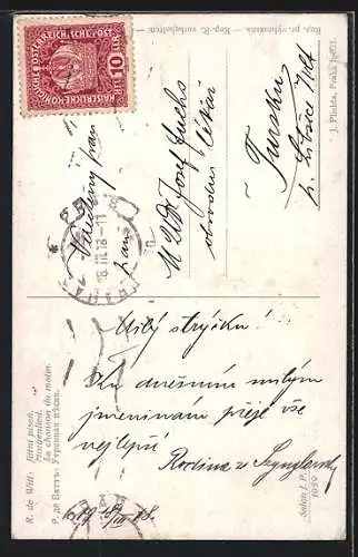 Künstler-AK sign. R. de Witt: Geigerin spielt ein Morgenlied