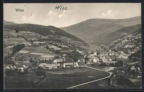 AK Wies / Schopfheim, Gesamtansicht aus der Vogelschau mit Talpanorama