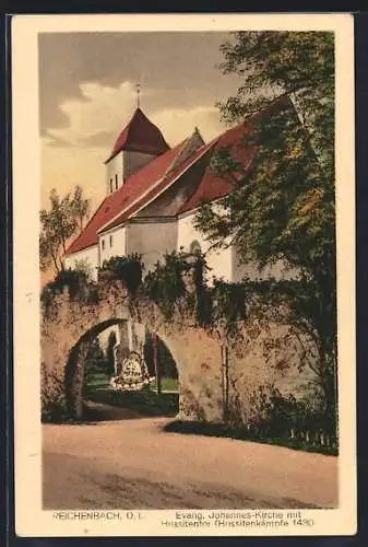 AK Reichenbach /O. L., Ev. Johannes-Kirche mit Hussitentor