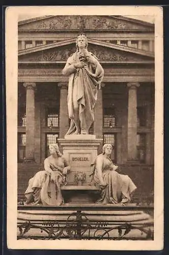 AK Berlin, Schiller-Denkmal am Gendarmenmarkt vor dem Schauspielhaus