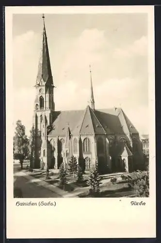 AK Hainichen /Sa., Kirche aus der Vogelschau