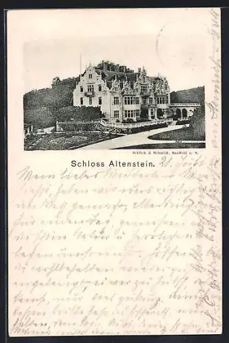Vorläufer-AK Schloss Altenstein, 1894, Gebäudeansicht mit Anlagen