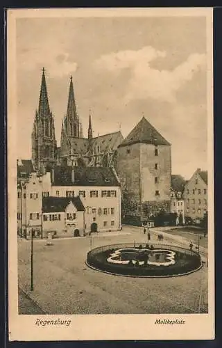 AK Regensburg, Moltkeplatz mit Kirchenpanorama
