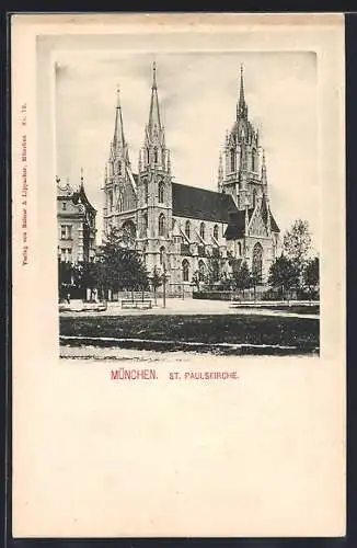AK München, St. Paulskirche mit Brücke