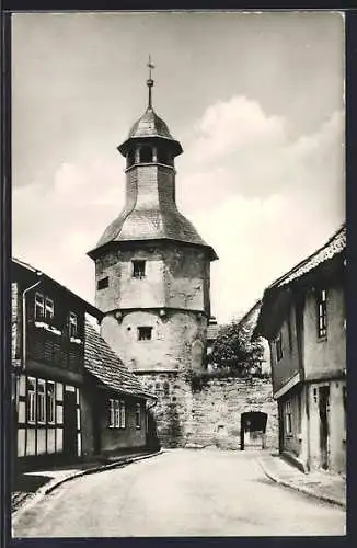 AK Themar /Thür., Alter Hexenturm mit Strasse