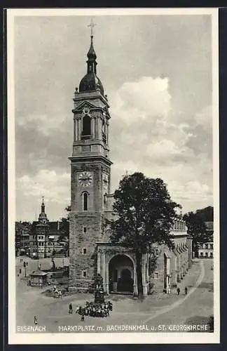 AK Eisenach, Marktplatz mit Bachdenkmal u. St. Georg aus der Vogelschau
